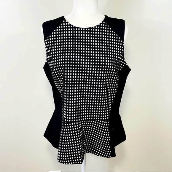 J. McLaughlin Black & White Grid Print Knit Peplum Blouse - XL - Picture 1 of 9
